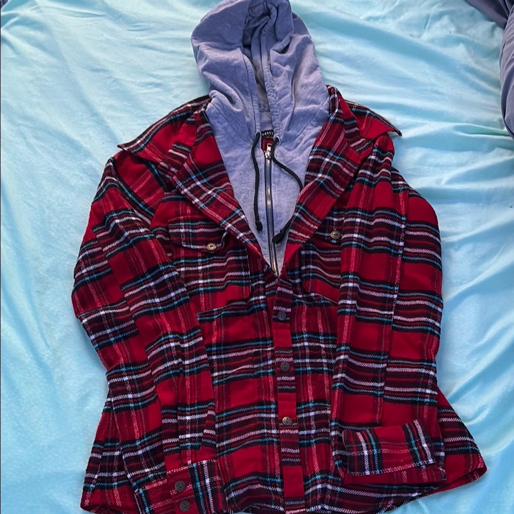Red Plaid Women's Jacket with Hood